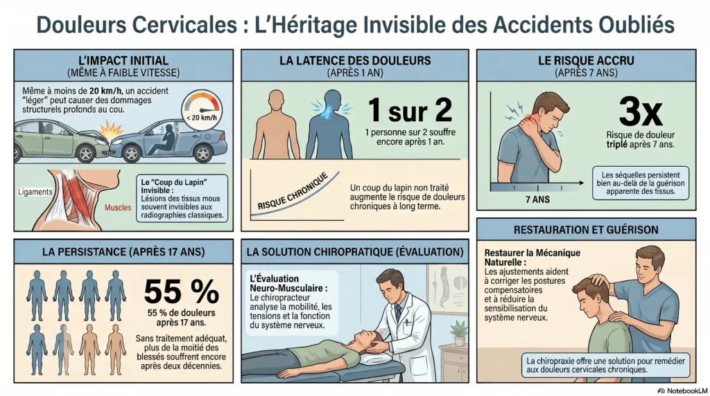 Infographie Douleurs_cervicales_et_accidents_oubliés - Chiropracteur Paris 16 Douleurs cervicales et lien avec accident de la route ou coup du lapin